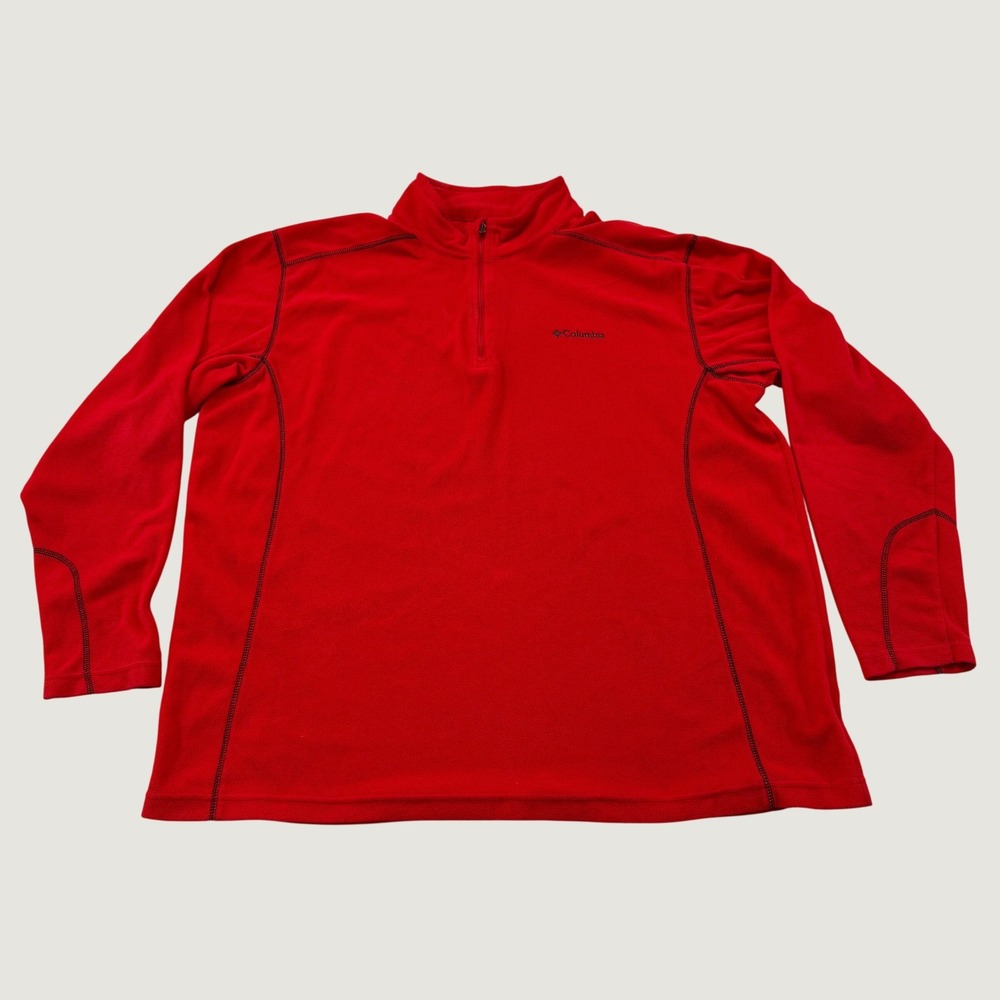 Columbia Fleece Pullover Mens XXL Red Quarter Zip Mock Neck Long Sleeve